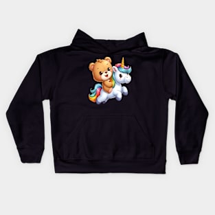 Cute Bear Riding a Happy Unicorn Kawaii Kids Hoodie